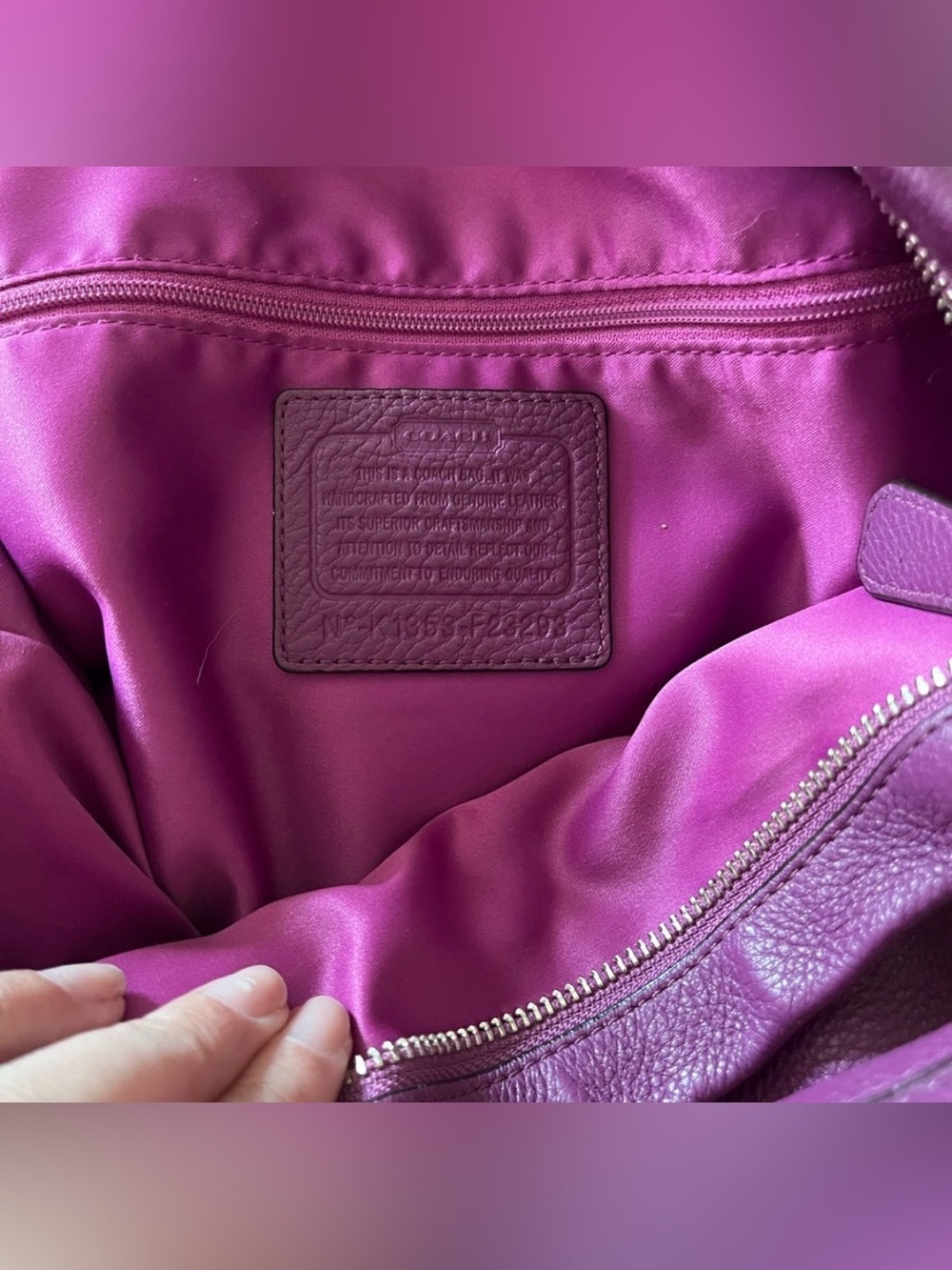 Coach Legacy Pebble Leather Hobo Bag in Purple, Satin Lining, Zippered - Picture 6 of 9